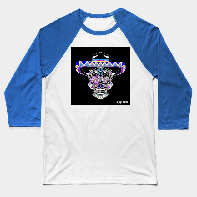 mariachi in sombrero vaquero skull ecopop Baseball T-Shirt by jorge_lebeau